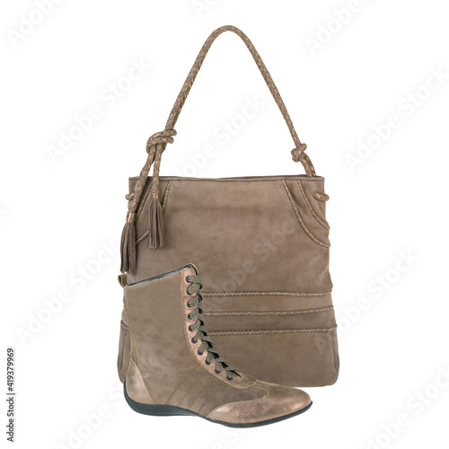 Fashionable and stylish shoe and handbag for woman.