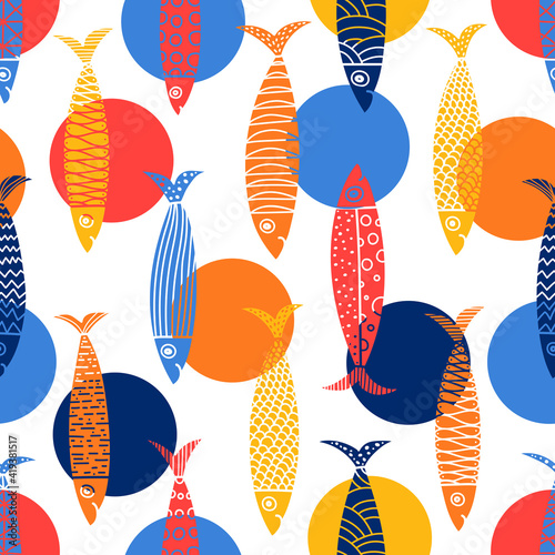 Cute fish.  Kids background. Seamless pattern. Can be used in textile industry, paper, background, scrapbooking.