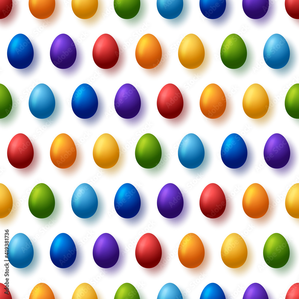 Rainbow easter eggs seamless pattern. Happy easter symbols collection vector colorful eggs. gift stylized various colored eggs, traditional holiday illustration