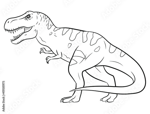 Illustration of tyrannosaurus rex, black and white silhouette.