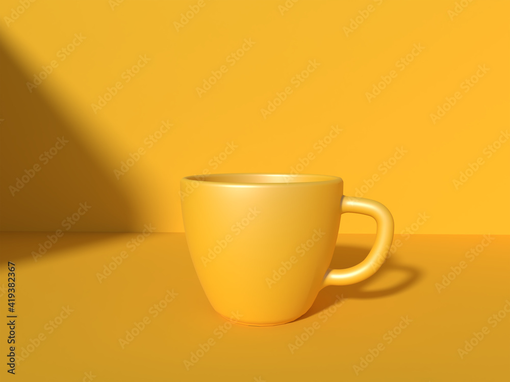 Yellow Cup and wall under sunlight. 3D Rendering Yellow Cup and wall under sunlight. 3D Rendering
