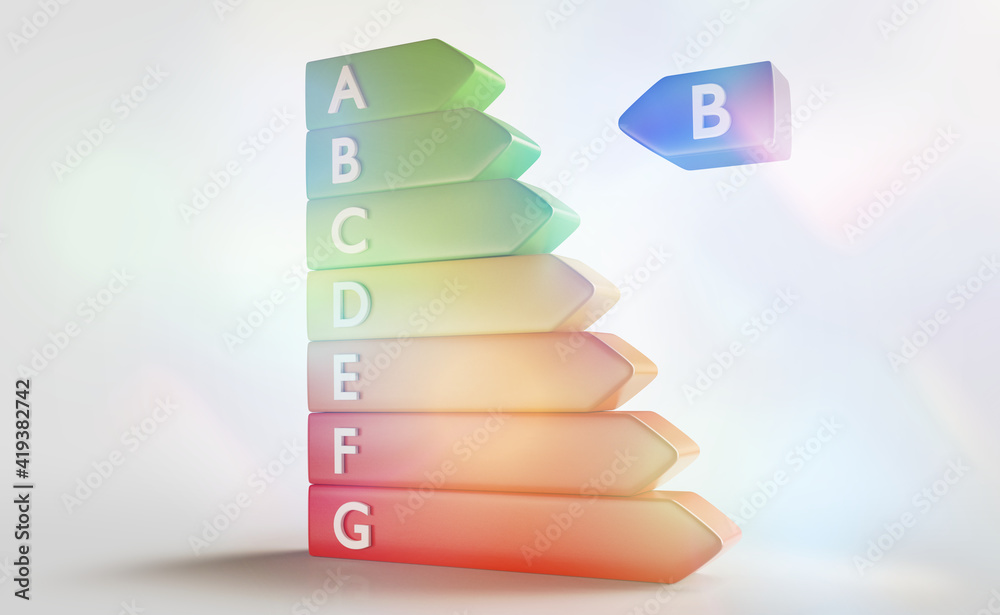 Energy-Label from A to G from green to red 3d-illustration