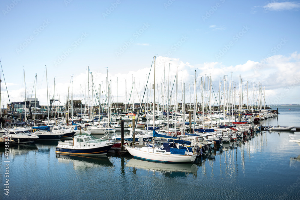 Boats in the harbor of Howth, Ireland.