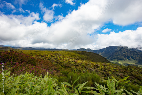 Volcanic Landscapes of Reunion Island at clouds altitude