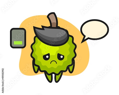 Durian cartoon doing a tired gesture