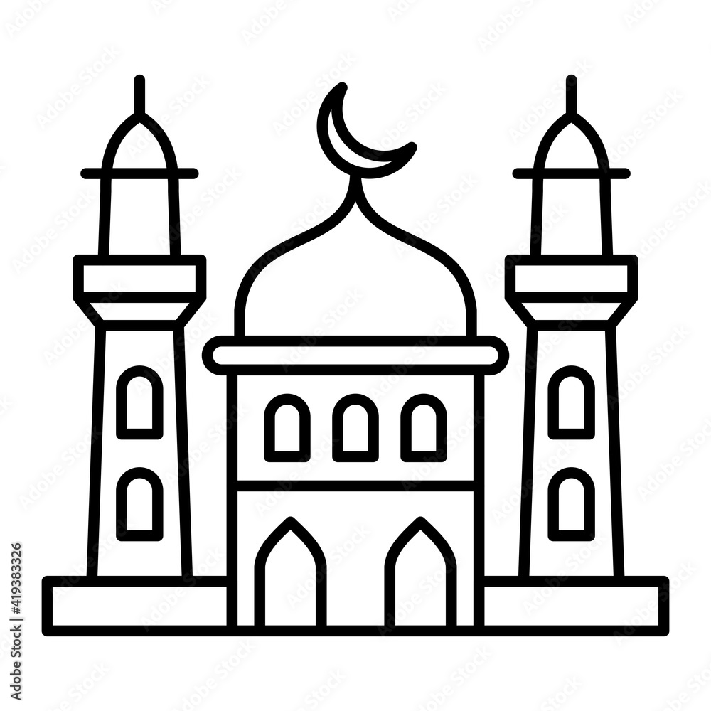 Vector Mosque Outline Icon Design Vector Mosque Outline Icon Design