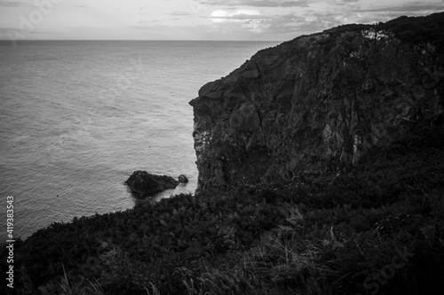 Black and white picture of the cliffs in Ireland.