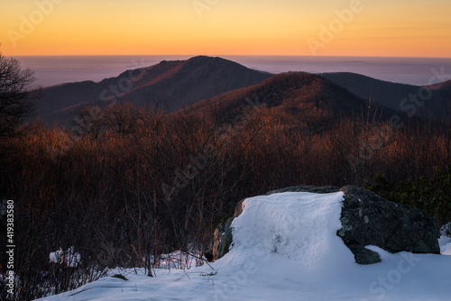Old Rag Mountain catching some morning light in Shenandoah National Park during the late Winter.