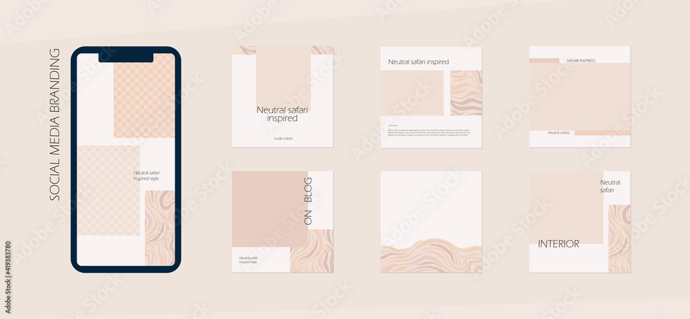 abstract neutral nude safari Instagram social media story post feed  template. background layout mockup in beige colors. for interior,  architecture, beauty, cosmetics, fashion content. minimal vector  Stock-Vektorgrafik | Adobe Stock
