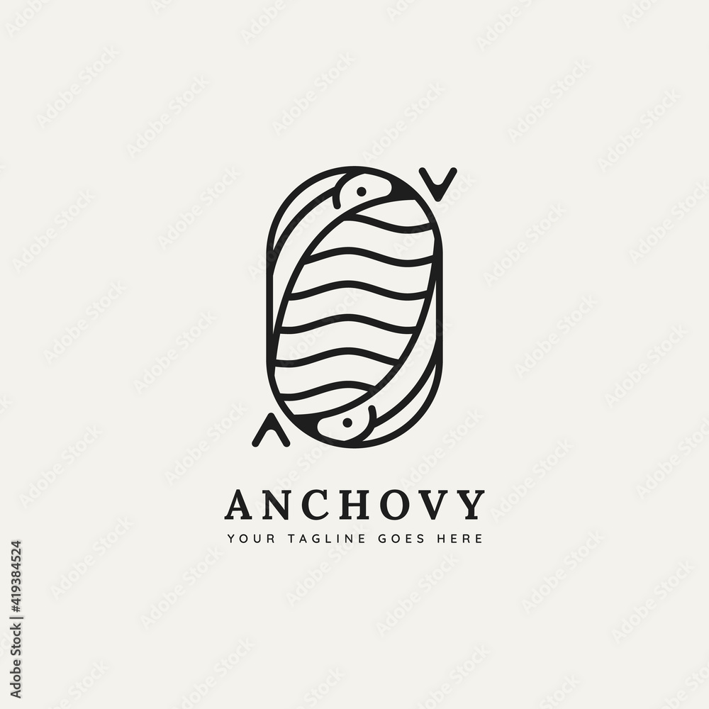anchovy fish minimalist line art badge logo template vector illustration design. simple modern restaurant, food, cuisine, mackerel emblem logo concept anchovy fish minimalist line art badge logo template vector illustration design. simple modern restaurant, food, cuisine, mackerel emblem logo concept