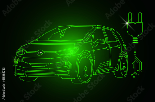 E-car with a charging plug