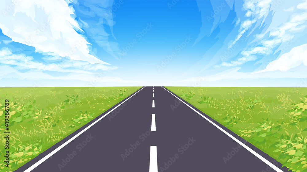 直線道路の風景イラスト 秋 16 9 Stock Vector Adobe Stock