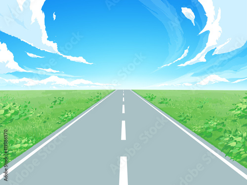 直線道路の風景イラスト