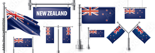 Vector set of the national flag of New Zealand in various creative designs