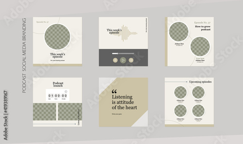 Instagram layout template. minimal abstract social media story background. post mockup for audio podcast e learning, clubhouse, online course, webinar masterclass