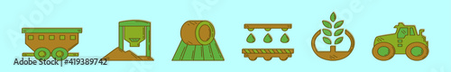 set of farming element cartoon icon design template with various models. vector illustration isolated on blue background