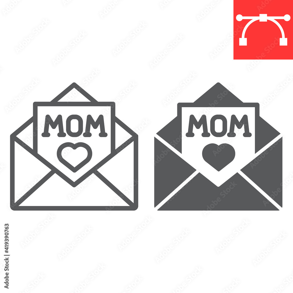 Letter for mom line and glyph icon, envelope and heart, letter for mother vector icon, vector graphics, editable stroke outline sign, eps 10. Letter for mom line and glyph icon, envelope and heart, letter for mother vector icon, vector graphics, editable stroke outline sign, eps 10.
