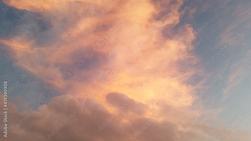 Sunlight with Pink clouds and Blue sky