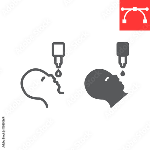 Oral vaccination line and glyph icon, vaccine and injection, baby vaccination vector icon, vector graphics, editable stroke outline sign, eps 10.