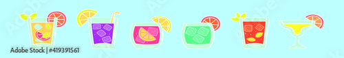 set of cocktail cartoon icon design template with various models. vector illustration isolated on blue background