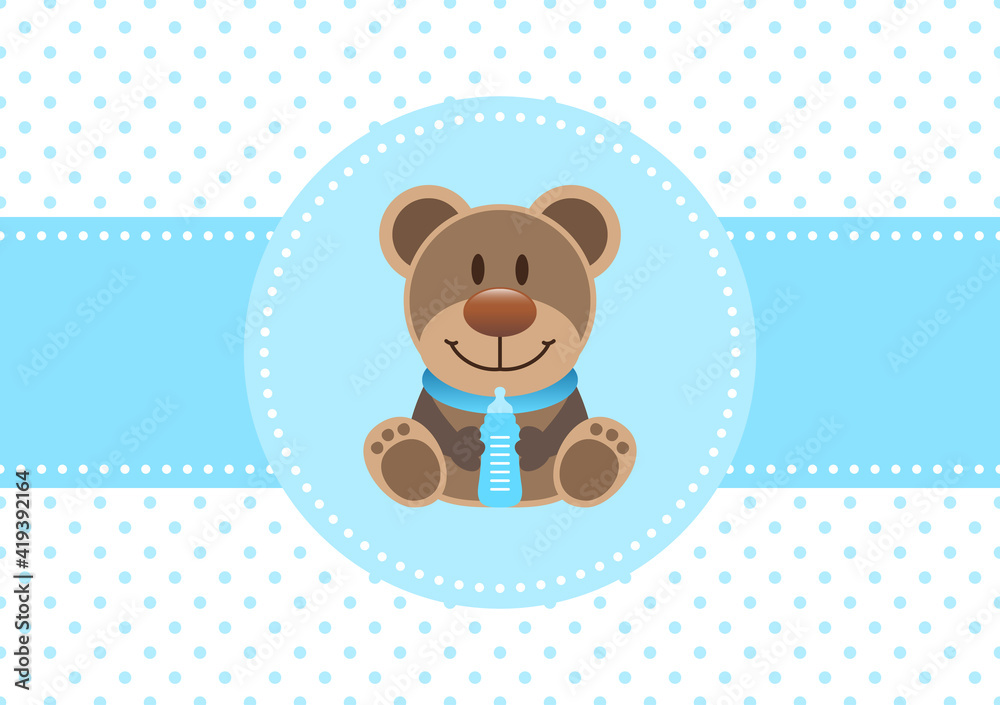 Karte Teddy Mit Flasche Baby Junge Punkte Blau Karte Teddy Mit Flasche Baby Junge Punkte Blau
