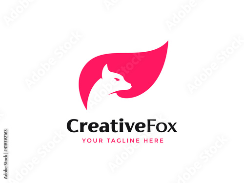 creative fox logo in negative space illustration