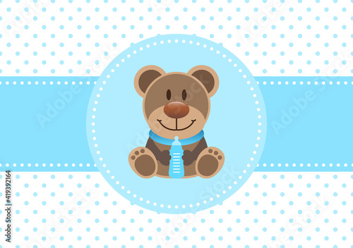 Karte Teddy Mit Flasche Baby Junge Punkte Blau