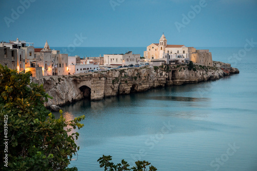 oldtown of picturesque Vieste on Gargano Peninsula at blue hour