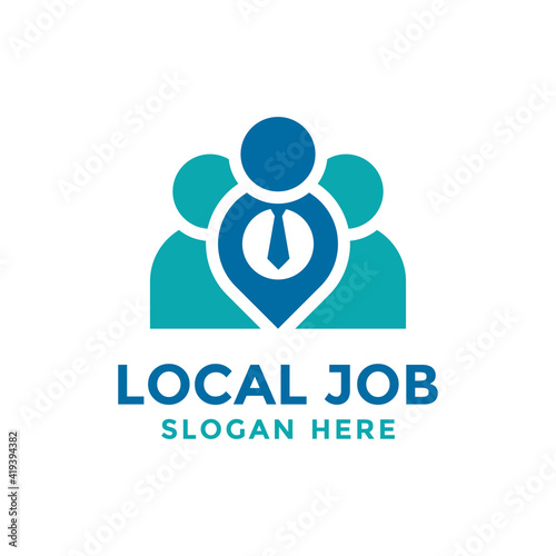Local job logo design template. Find person logo concept with combined of people and pin symbol.