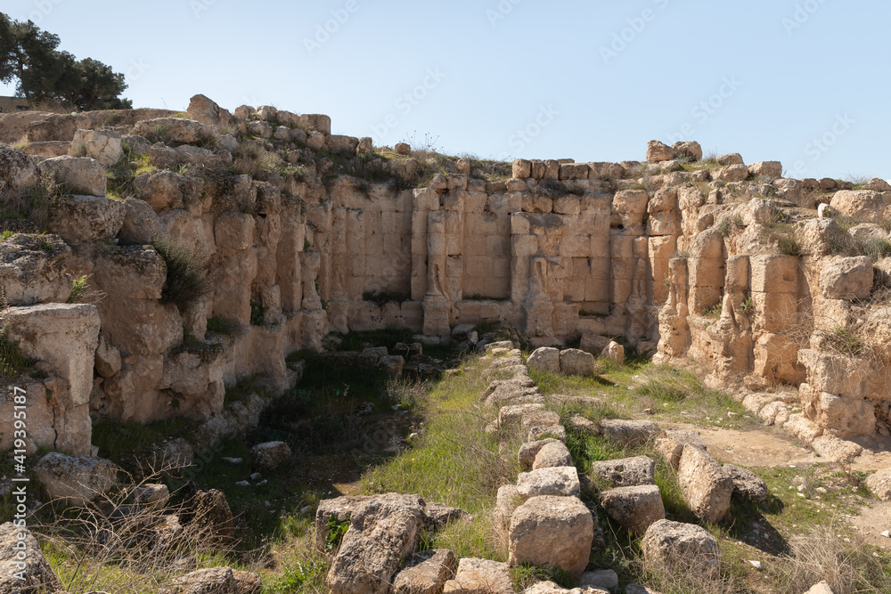 The ruins  of the outer part of the palace of King Herod - Herodion,in the Judean Desert, in Israel