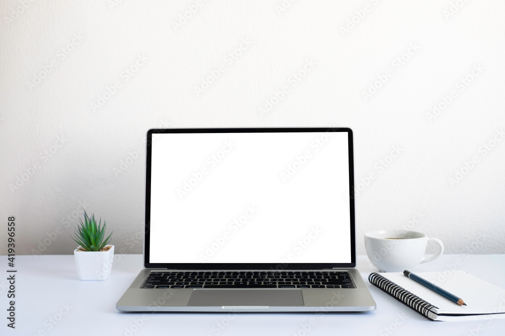 White office desk table with keyboard of laptop, coffee cup and notebook, mouse computer with equipment office supplies. Business and finance concept. Workplace, Flat lay with blank copy space. White office desk table with keyboard of laptop, coffee cup and notebook, mouse computer with equipment office supplies. Business and finance concept. Workplace, Flat lay with blank copy space.