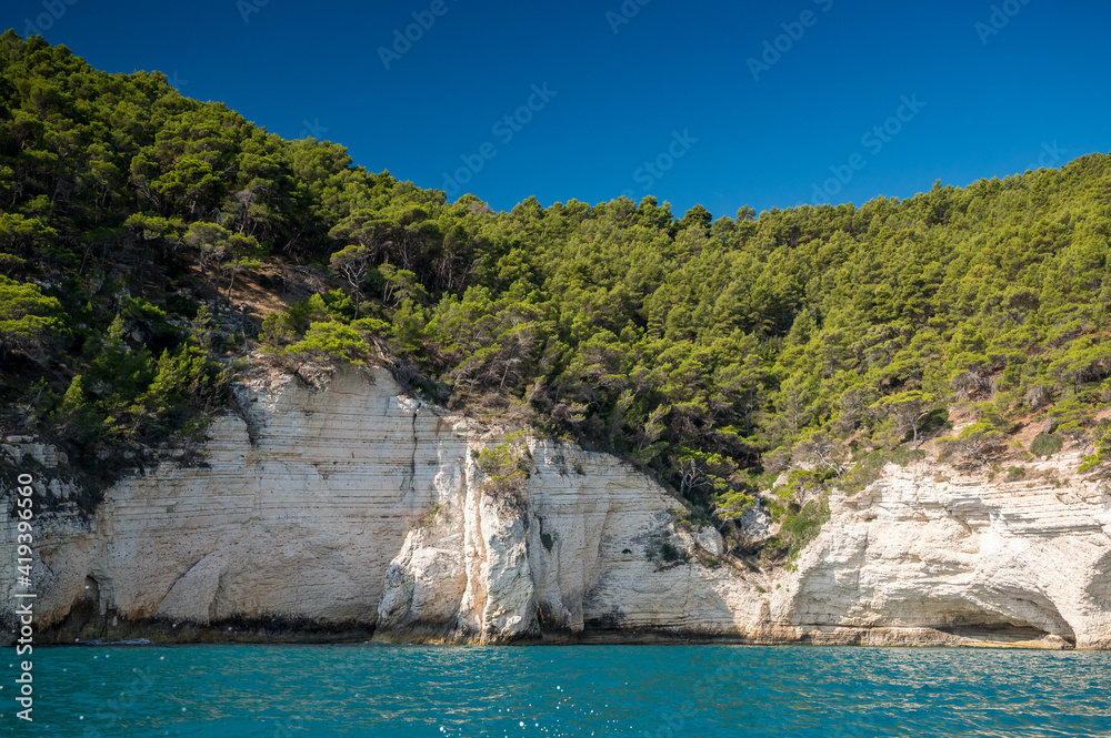 Gargano coast with sea cave (Grotta) in Puglia