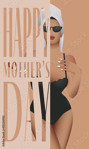Happy Mother's Day greeting card with typographic design. Fashion postcard in vogue style.