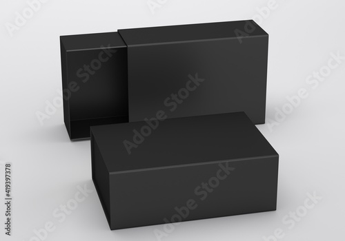 Package Cardboard Sliding drawer black Box. For small items, matches, and other things. 3d render