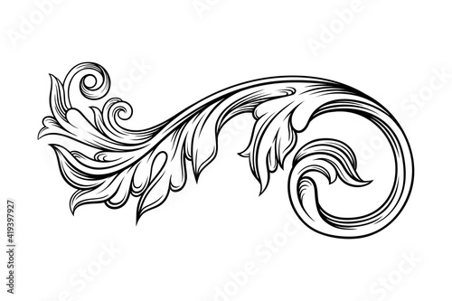 Baroque Element with Scroll and Ornamental Circular Motif Vector Illustration