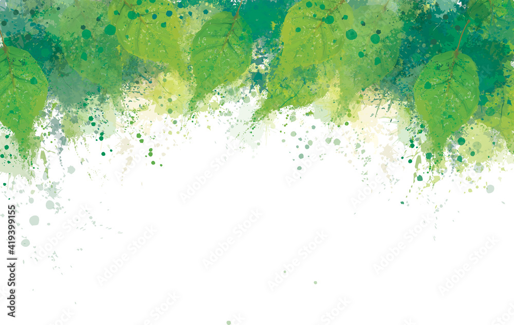 Obraz premium Vector abstract green leaves border, grunge effect.