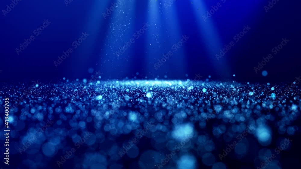 Glowing magic glittering particles with lights effects and dust particles as 3D loop 4K UHD video animation blue background