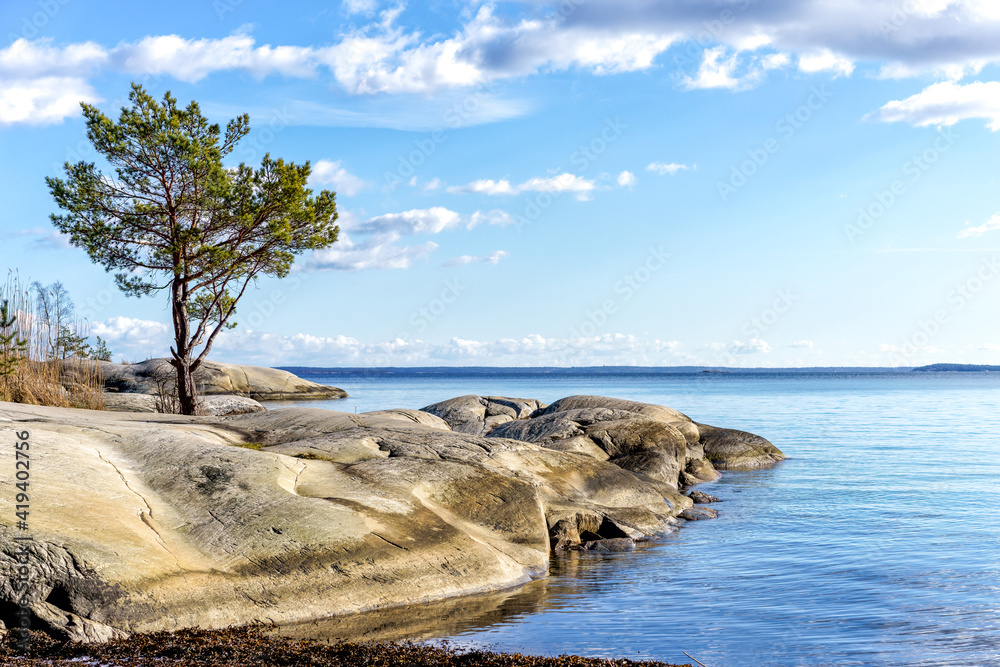 A view of the Stockholm archipelago in the Baltic Sea, Sweden.