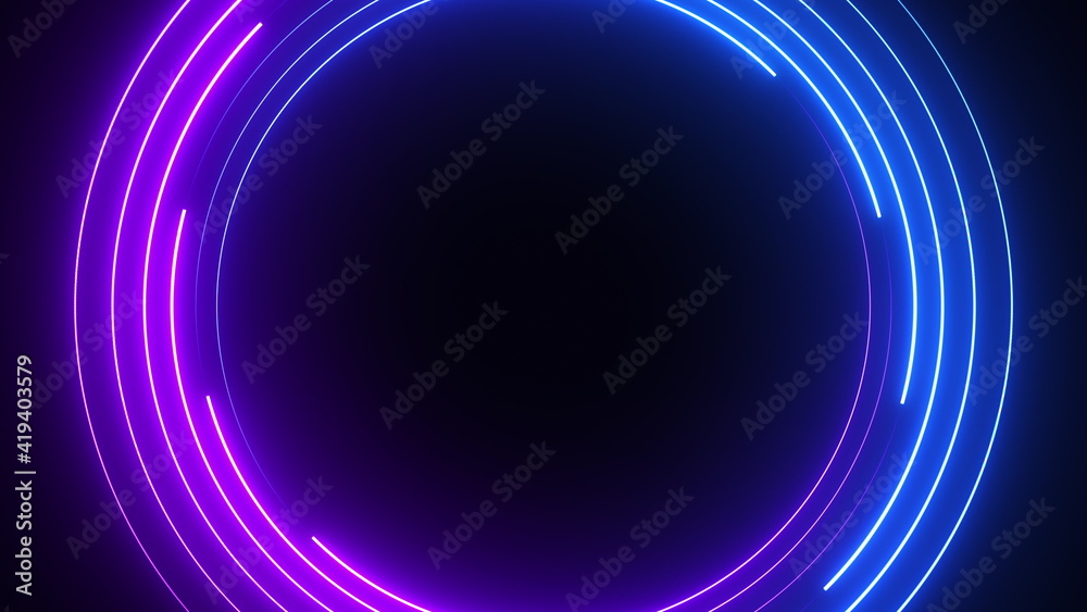 Blue and purple neon circles abstract futuristic hi-tech motion ...