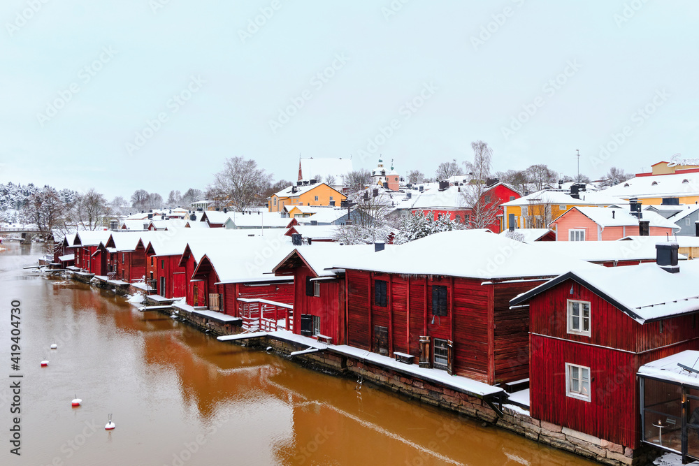 Old Porvoo, with its red-ochre painted riverside warehouses, is one of the most photographed national landscapes in Finland. View from Old Bridge.