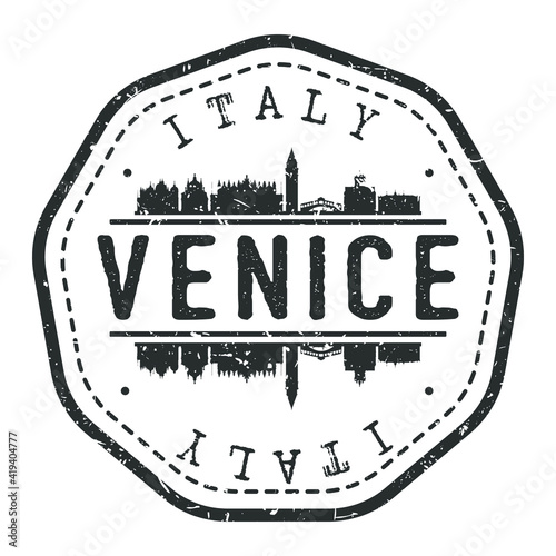 Venice, Metropolitan City of Venice, Italy Stamp Skyline Postmark. Silhouette Postal Passport. City Round Vector Icon. Vintage Postage Design.