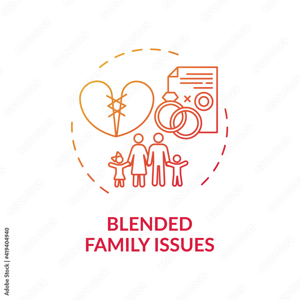 Blended family issues concept icon. Online family therapy types. Helping children to live