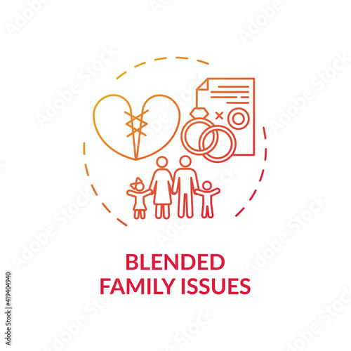 Blended family issues concept icon. Online family therapy types. Helping children to live without parents being together idea thin line illustration. Vector isolated outline RGB color drawing