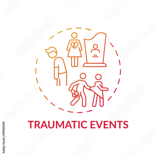 Traumatic events concept icon. Online family comunication therapy types. Experiences that put person at risk of harm and danger idea thin line illustration. Vector isolated outline RGB color drawing