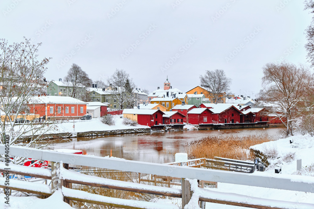 Old Porvoo, with its red-ochre painted riverside warehouses, is one of the most photographed national landscapes in Finland. View from Old Bridge.