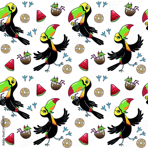Toucans holiday mood vector pattern 