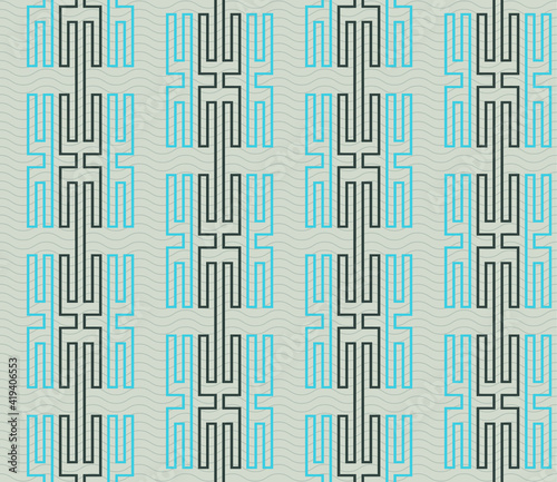 Spring seamless geometric pattern depicting a labyrinth, wires, engineering structures. Vector design for web banner, business presentation, brand package, fabric, print, wallpaper, postcard.