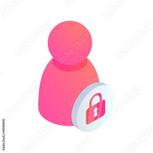 User account web profile protection isometric icon. 3D Personal private user sign. Vector blocked internet account symbol, protected data online service technology sign
