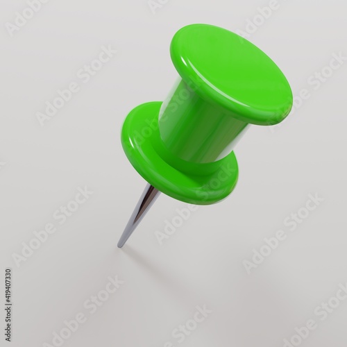 Green push pin 3d illustration