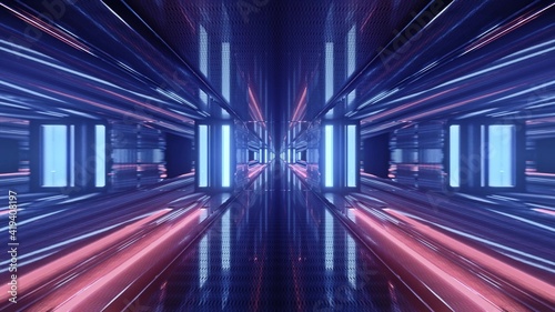 Abstract 3d illustration of glowing perspective geometrical corridor © Michael